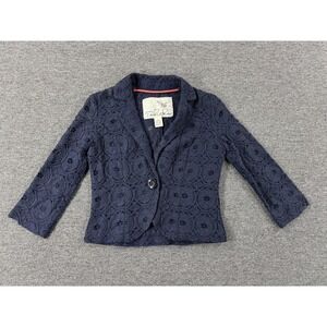 Tabitha Anthropologie Jacket Womens 0 Navy Blue Lace Cropped Blazer‎ 3/4 Sleeve